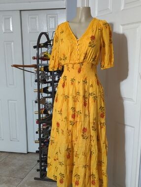 Sunshine Floral Maxi Dress with Smocked Waist Pit To Pit 18 Inch